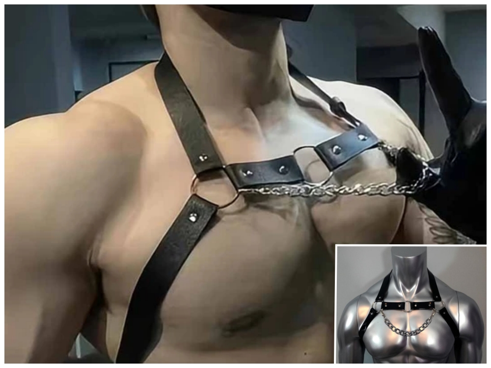BLACK leather chest harness